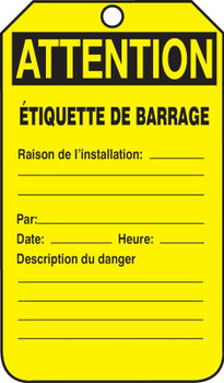OSHA Caution Safety Tag: Barricade Tag English HS-Laminate 5/Pack - TAB105LTM