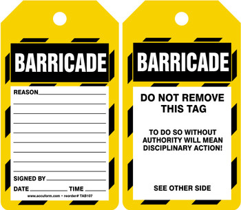 Barricade Status Safety Tag: Barricade PF-Cardstock - TAB107CTP