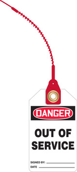 Loop 'n Lock OSHA Danger Safety Tag: Out of Service 5 ¾ x 3 ¼ with 8 strap - TAK611