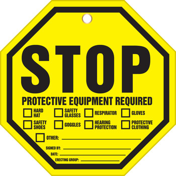 Octo-Tags Safety Tag: STOP, Protective Equipment Required 8" x 8" RP-Plastic - TAP807PTP