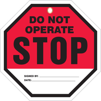 Octo-Tags Safety Tag: Stop - Do Not Operate 8" x 8" RP-Plastic 10/Pack - TAP844PTP