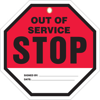 Octo-Tags Safety Tag: Stop - Out Of Service 8" x 8" RP-Plastic 5/Pack - TAP846PTM