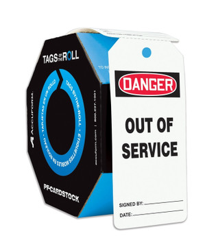 OSHA Danger Tags By-The-Roll: Out Of Service PF-Cardstock - TAR118