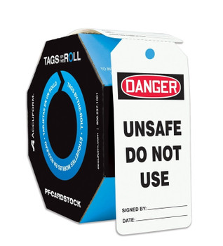 OSHA Danger Tags By-The-Roll: Unsafe Do Not Use PF-Cardstock 100/Roll - TAR120