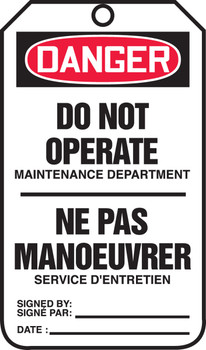 Danger Do Not Operate Maintenance Department - TCF123CTP