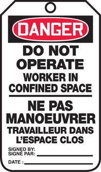 Danger Do Not Operate Worker In Confined Space 5 7/8" x 3 1/8" - TCF195CTM
