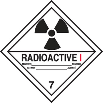 TDG Label  Class 7 100mm x 100mm (4" x 4") Adhesive Coated Paper 500/Roll - TCL761PS5