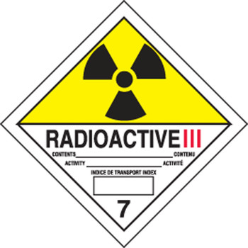 TDG Label  Class 7 100mm x 100mm (4" x 4") Adhesive Coated Paper 500/Roll - TCL765PS5