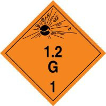 TDG Placard: Hazard Class 1 - Explosives & Blasting Agents (1.2G) 273mm x 273mm (10 3/4" x 10 3/4") PF-Cardstock 50/Pack - TCP125CT50