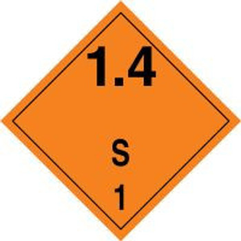 TDG Placard: Hazard Class 1 - Explosives & Blasting Agents (1.4S) 273mm x 273mm (10 3/4" x 10 3/4") Plastic 25/Pack - TCP148VP25