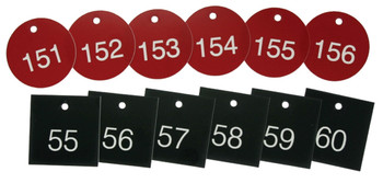 Accu-Ply Engraved Numbered Plastic Tags Red/White Series: 101-125 Circle 1 1/2" 25/Pack - TDG365RD