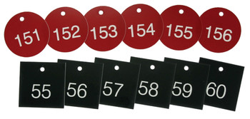 Accu-Ply Engraved Numbered Plastic Tags Red/White Series: 26-50 Octagon 1 1/2" 25/Pack - TDG823RD