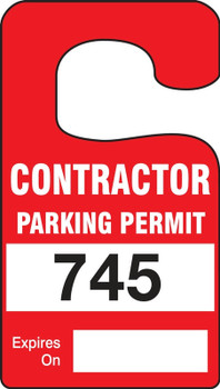 Vertical Hanging Parking Permit: Contractor Parking Permit Orange Series: 700-799 4 7/8" x 2 3/4" 100/Pack - TNT298ORH