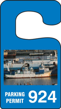 VERTICAL HANGING TAGS: PARKING PERMIT IMAGE OF SHIP Blue Series: 400-499 4 7/8" x 2 3/4" 100/Pack - TNT938BUE