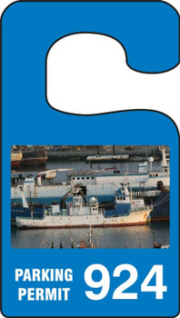 VERTICAL HANGING TAGS: PARKING PERMIT IMAGE OF SHIP Blue Series: 500-599 4 7/8" x 2 3/4" 100/Pack - TNT938BUF