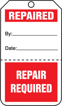 Safety Tag: Repaired/Repair Required - Perforated RP-Plastic 25/Pack - TPP104PTP