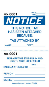 OSHA Notice Safety Tag: This Notice Tag Has Been Attached Because- Perforated RP-Plastic 5/Pack - TPP203PTM