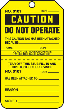 Caution Safety Tag: Do Not Operate - Perforated PF-Cardstock 5/Pack - TPP208CTM