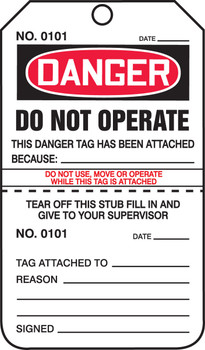 OSHA Danger Safety Tag: Do Not Operate - Perforated PF-Cardstock 5/Pack - TPP209CTM