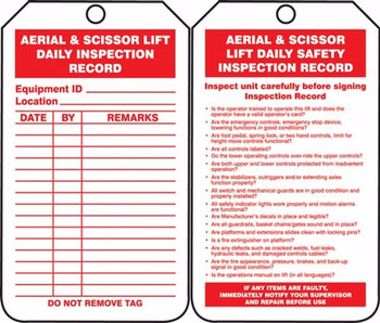 Scaffold Status Safety Tag: Aerial & Scissor Lift Daily Inspection Record PF-Cardstock - TRS206CTM