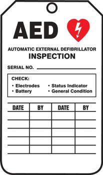 Jumbo AED Status Safety Tag: Automatic External Defibrillator Inspection 8 1/2" x 3 7/8" RP-Plastic 5/Pack - TRS302PTM