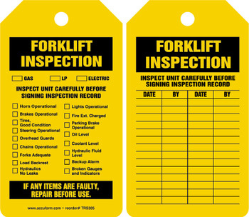 Equipment Status Safety Tag: Forklift Inspection RP-Plastic - TRS305PTP