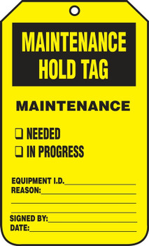 Jumbo Record Status Safety Tag: Maintenance Hold Tag 8 1/2" x 3 7/8" RP-Plastic 25/Pack - TRS316PTP