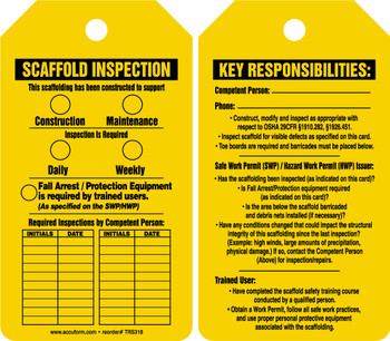 Scaffold Status Safety Tag: Scaffold Inspection PF-Cardstock 5/Pack - TRS318CTM