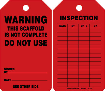 Scaffold Status Safety Tag: Warning- Do Not Use RP-Plastic - TRS322PTP