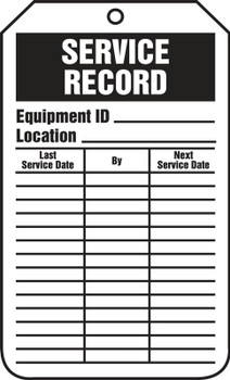 Jumbo Equipment Status Safety Tag: Service Record 8 1/2" x 3 7/8" RP-Plastic 5/Pack - TRS329PTM