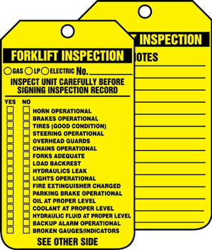 Equipment Status Safety Tag: Forklift Inspection PF-Cardstock - TRS336CTP