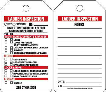 Ladder Status Safety Tag: Ladder Inspection PF-Cardstock 5/Pack - TRS340CTM