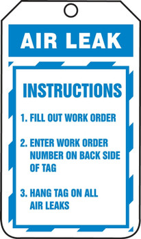 Jumbo Record Status Safety Tag: Air Leak Instructions 8 1/2" x 3 7/8" RP-Plastic 25/Pack - TRS341PTP