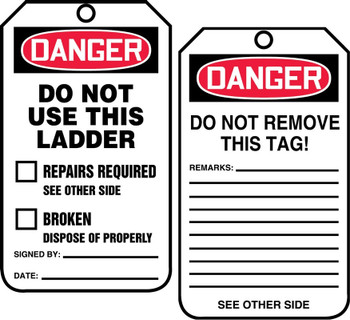 Ladder Status Safety Tag: Danger Do Not Use This Ladder Standard Back B RP-Plastic 5/Pack - TRS342PTM