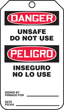 Bilingual OSHA Danger Lockout Tag: Unsafe - Do Not Use PF-Cardstock - TSP164CTP