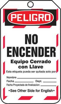 FULL-SIDE BILINGUAL SPANISH SAFETY TAGS Bilingual - Spanish/English RP-Plastic 25/Pack - TSP182PTP