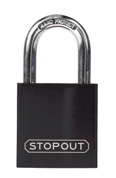STOPOUT Anodized Aluminum Padlocks 1 1/2" Black Keyed Differently Shackle Clearance Ht.: 3" 1/Each - KDL662BK