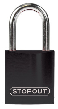 STOPOUT Compact Anodized Aluminum Padlocks 1 1/4" Black Keyed Differently Shackle Clearance Ht.: 1" 1/Each - KDL401BK