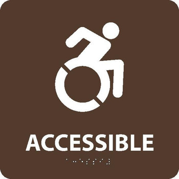 New York Ada Accessible Entrance Sign - W/Handicap Symbol Brown 8X8 Sign -Braille - ADA181WBR