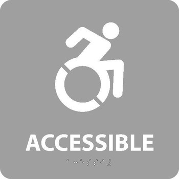 New York Ada Accessible Entrance Sign - W/Handicap Symbol Gray 8X8 Sign -Braille - ADA181WGR