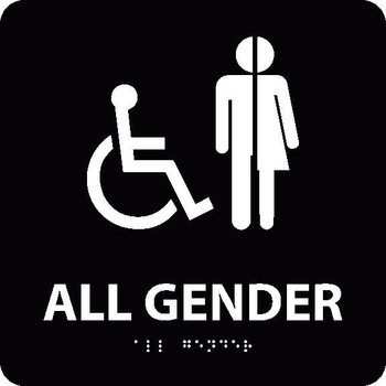 All Gender/Handicapped Braille Ada Sign(W/Handicap Symbol) - Blk - 8X8 - ADA22BK
