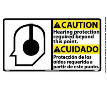 Caution: Hearing Protection Required.. (Bilingual W/Graphic) - 10X18 - PS Vinyl - CBA2P