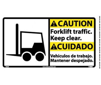 Caution: Forklift Traffic Keep.. (Bilingual W/Graphic) - 10X18 - PS Vinyl - CBA8P