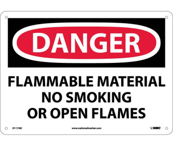 Danger: Flammable Material No Smoking Or Open Flames - 10X14 - .040 Alum - D117AB