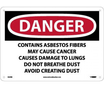 Danger: Contains Asbestos Fibers May Cause Cancer Causes  Do Not Breathe Dust Avoid Creating Dust - 10 X 14 - Rigid Plastic - SPD24RB