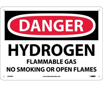 Danger: Hydrogen Flammable Gas No Smoking Or Open - 10X14 - .040 Alum - D294AB