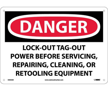 Danger: Lockout Tagout Power Before Servicing - 10X14 - .040 Alum - D303AB