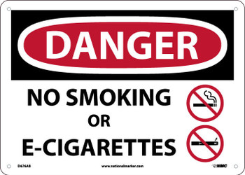 Danger: No Smoking Or E-Cigarettes - 10X14 - Aluminum .040 - D676AB