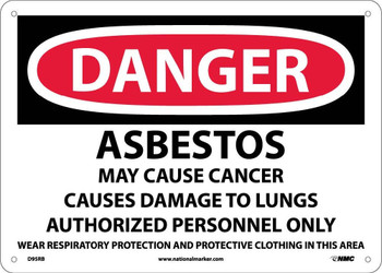 Danger: Asbestos Cancer And Lung Disease Hazard - 10X14 - Rigid Plastic - D95RB