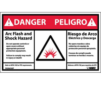 Danger: Arc Flash Hazard - Bilingual - (Graphic) - 3X5 - PS Vinyl - Pack of 5 - DGA63AP